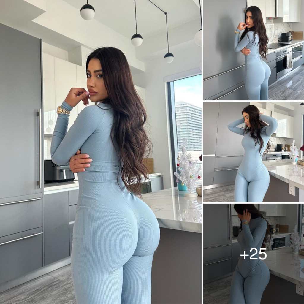 Ester Bron shows off her gorgeous figure in the kitchen